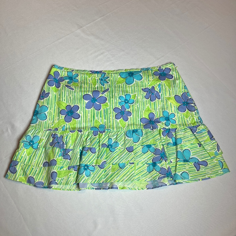 Lilly Pulitzer Tiered Ruffle Mini Skirt Green/Blue/Purple  Sz 10